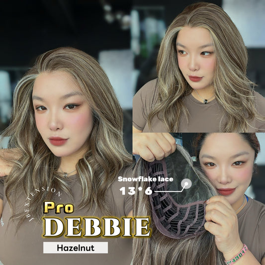 JBEXTENSION 18 Inches Hazelnut Curly Pre-Cut 13X6 Free Part Snowflake Lace Frontlace Glueless Wig DEBBIE PRO - HAZELNUT【BENDY EAR TABS】