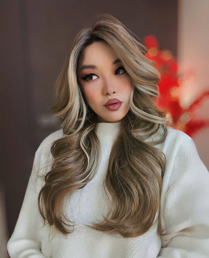 [FINAL SALE] JBEXTENSION 24 Inches Blonde Highlight Curly Lace Front Wig.Pre Plucked 13*4 HD Transparent Lace Frontal Handmade Futura Fiber Swiss Lace Synthetic Fiber Pre-Cut Lace Glueless Wig JADOR L