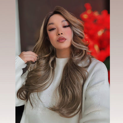 [FINAL SALE] JBEXTENSION 24 Inches Blonde Highlight Curly Lace Front Wig.Pre Plucked 13*4 HD Transparent Lace Frontal Handmade Futura Fiber Swiss Lace Synthetic Fiber Pre-Cut Lace Glueless Wig JADOR L