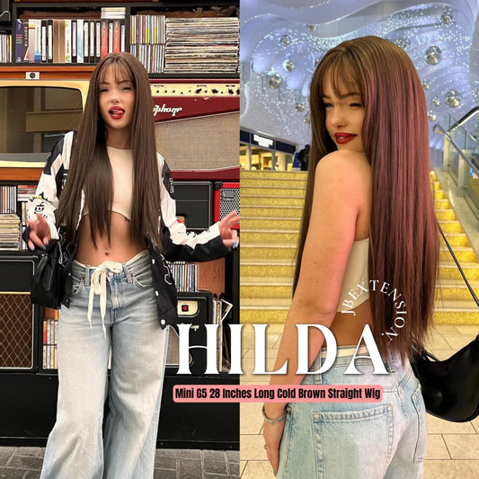 Get this look with our 28 Inches Long Cold Brown Straight Mini G5 Wig With Bangs HILDA