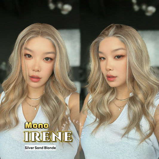 JBEXTENSION IRENE MONO Monofilament Handmade Wig 6X5 Full Monofilament Hand Tied Top Wig 19 Inches Silver Sand Blonde Curly Mono Lace Wig with Anti-slip Silicone Strips Glueless Wig IRENE MONO - SILVER SAND BLONDE【BENDY EAR TABS】