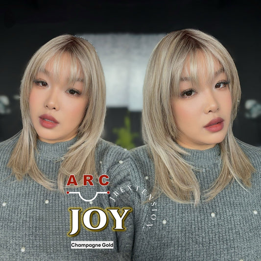 JBEXTENSION 19 Inches Champagne Gold Pre-Cut Arc Snowflake Lace Frontlace Glueless Wig JOY CHAMPAGNE GOLD【BENDY EAR TABS】