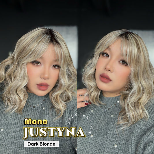 JBEXTENSION JUSTYNA MONO Monofilament Handmade Wig 6X5 Full Monofilament Hand Tied Top Wig 13 Inches Dark Blonde Mono Lace Wig with Anti-slip Silicone Strips Glueless Wig JUSTYNA MONO - DARK BLONDE【BENDY EAR TABS】