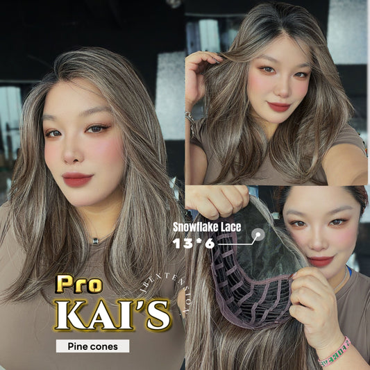 JBEXTENSION 18 Inches Pine Cones Pre-Cut 13X6 Free Part Snowflake Lace Frontlace Glueless Wig KAI'S PRO - PINE CONES【BENDY EAR TABS】