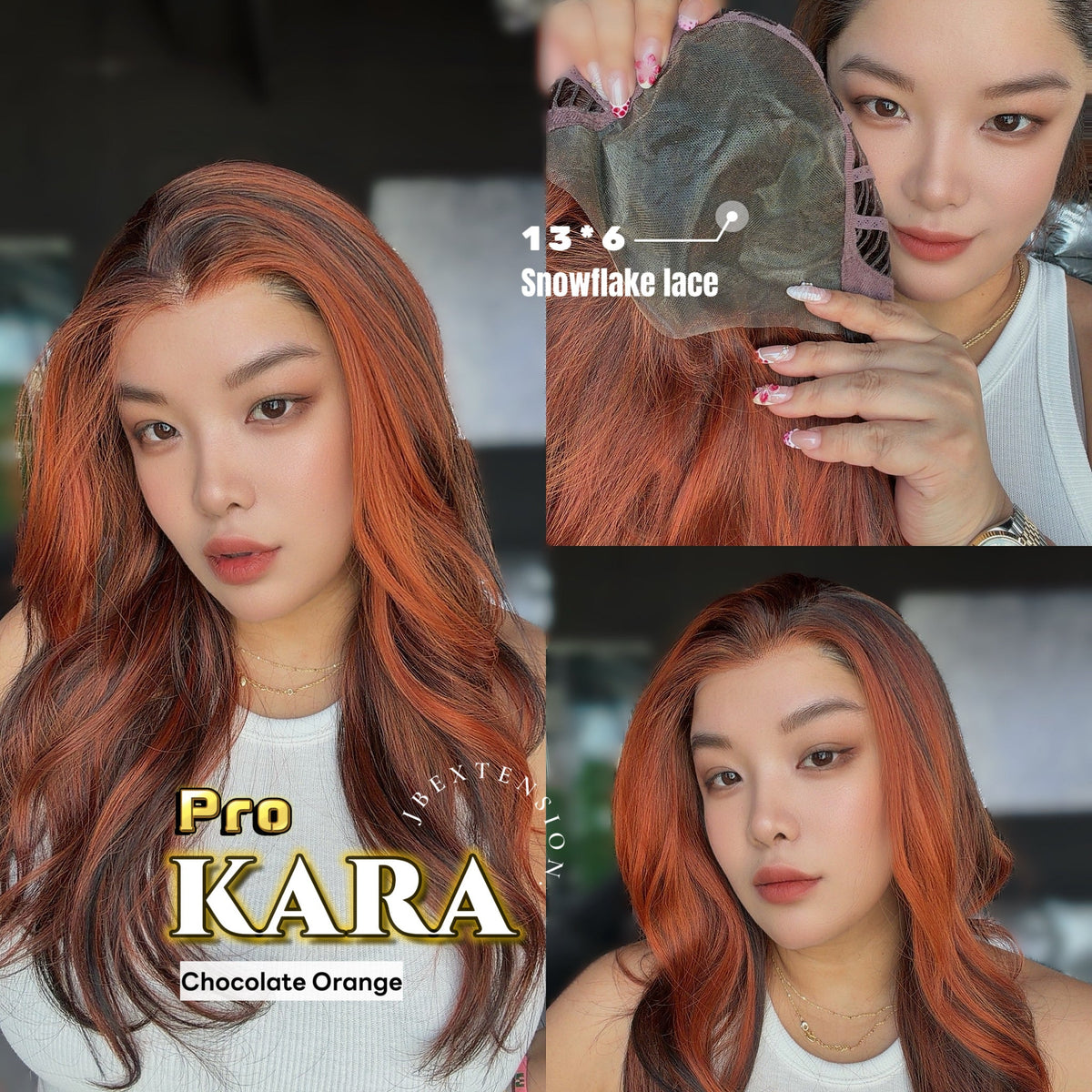 JBEXTENSION 23 Inches Chocolate Orange Pre-Cut 13X6 Free Part Snowflake Lace Frontlace Glueless Wig KARA PRO - CHOCOLATE ORANGE【BENDY EAR TABS】