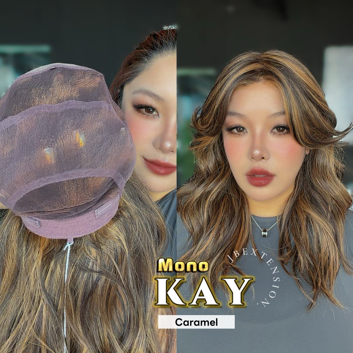 [PRE-ORDER] JBEXTENSION KAY MONO Full Monofilament Handmade Full Lace Full Hand Tied Wig 19 Inches Caramel Mono Lace Handmade Futura Fiber Wig with Anti-slip Silicone Strips Glueless Wig KAY MONO - CARAMEL【BENDY EAR TABS】