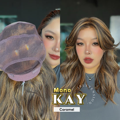 [PRE-ORDER] JBEXTENSION KAY MONO Full Monofilament Handmade Full Lace Full Hand Tied Wig 19 Inches Caramel Mono Lace Handmade Futura Fiber Wig with Anti-slip Silicone Strips Glueless Wig KAY MONO - CARAMEL【BENDY EAR TABS】