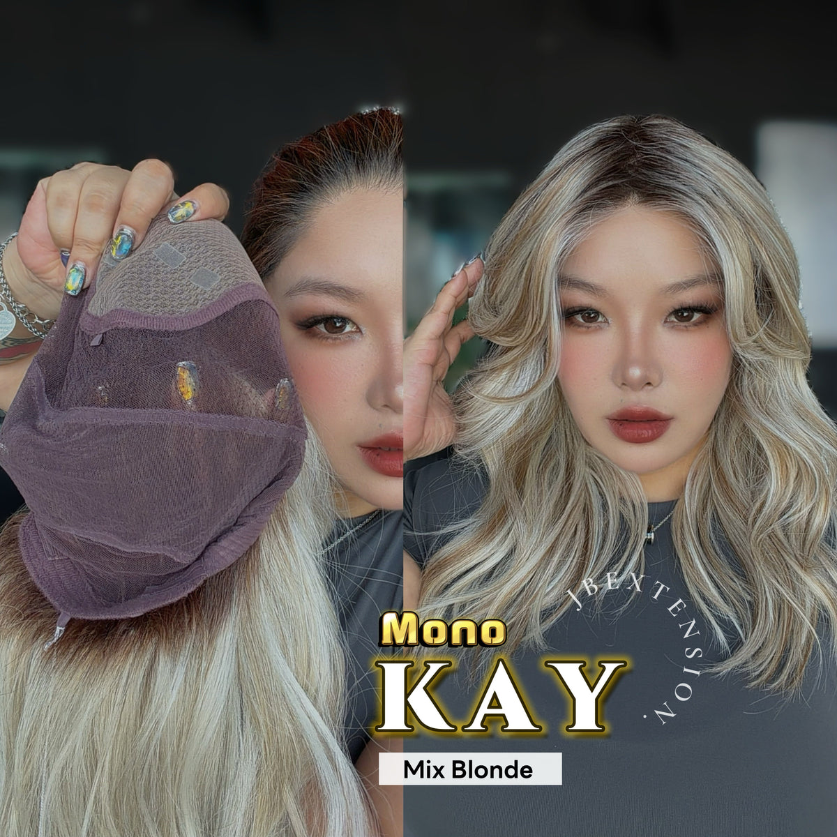 [PRE-ORDER] JBEXTENSION KAY MONO Full Monofilament Handmade Full Lace Full Hand Tied Wig 19 Inches Mix Blonde Mono Lace Handmade Futura Fiber Wig with Anti-slip Silicone Strips Glueless Wig KAY MONO - MIX BLONDE【BENDY EAR TABS】