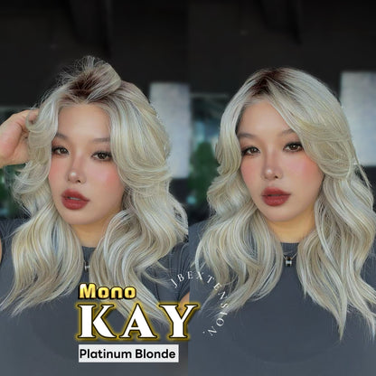 JBEXTENSION KAY MONO Full Monofilament Handmade Full Lace Full Hand Tied Wig 19 Inches Platinum Blonde Mono Lace Handmade Futura Fiber Wig with Anti-slip Silicone Strips Glueless Wig KAY MONO - PLATINUM BLONDE【BENDY EAR TABS】