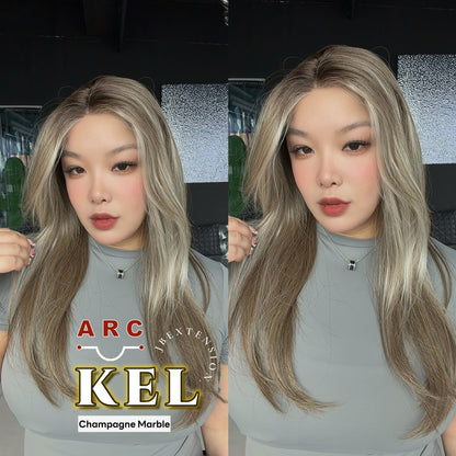 JBEXTENSION 22 Inches Champagne Marble Pre-Cut Arc Snowflake Lace Frontlace Glueless Wig KEL ARC - CHAMPAGNE MARBLE【BENDY EAR TABS】