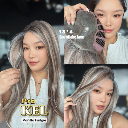 JBEXTENSION 22 Inches Vanilla Fudgie Pre-Cut 13X6 Free Part Snowflake Lace Frontlace Glueless Wig KEL PRO - VANILLA FUDGIE【BENDY EAR TABS】