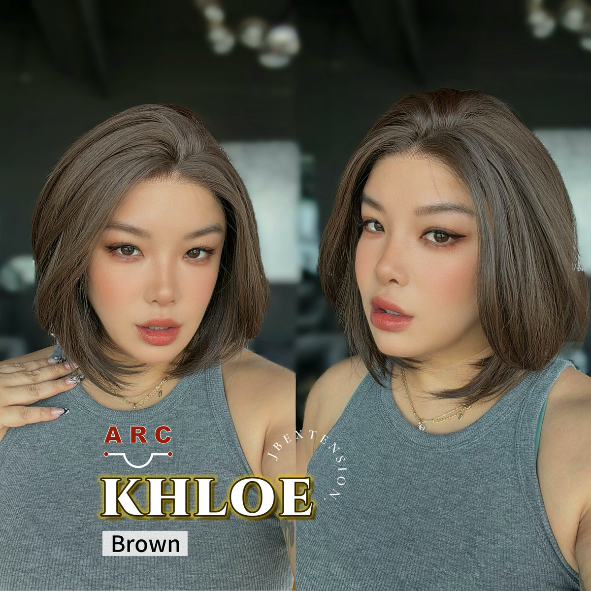 JBEXTENSION 12 Inches Bob Cut Brown Pre-Cut Arc Snowflake Lace Frontlace Glueless Wig KHLOE ARC - BROWN【BENDY EAR TABS】
