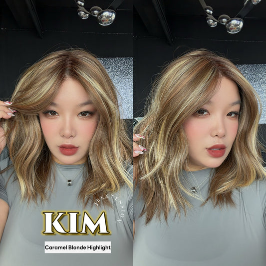 JBEXTENSION KIM MONO Full Monofilament Handmade Full Lace Full Hand Tied Wig 17 Inches Caramel Blonde Highlight Mono Lace Handmade Futura Fiber Wig with Anti-slip Silicone Strips Glueless Wig KIM MONO - CARAMEL BLONDE HIGHLIGHT【BENDY EAR TABS】