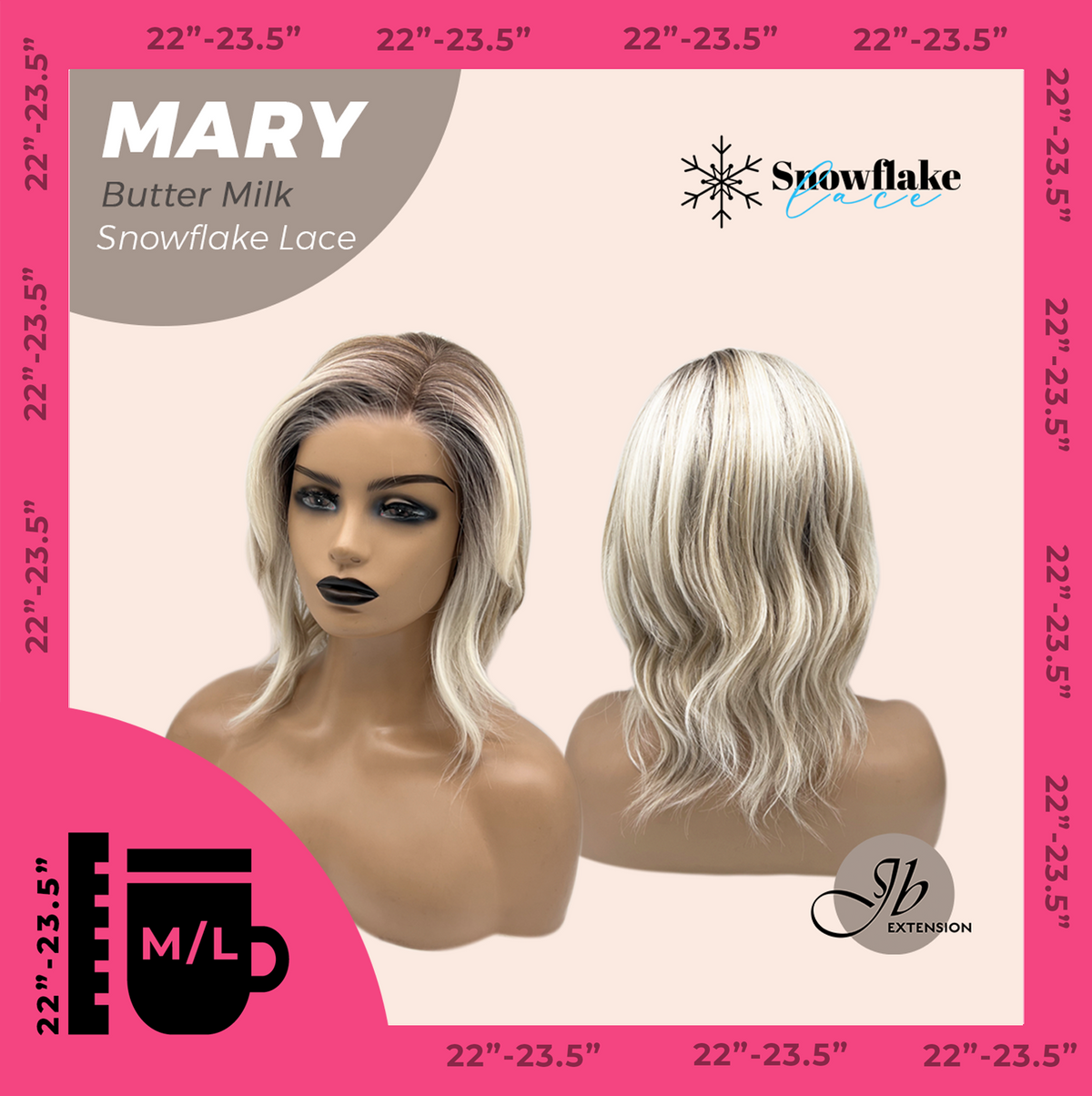 JBEXTENSION 14 Inches Butter Milk Pre-Cut Side Part Snowflake Lace Frontlace Glueless Wig MARY BUTTER MILK【BENDY EAR TABS】- M/L