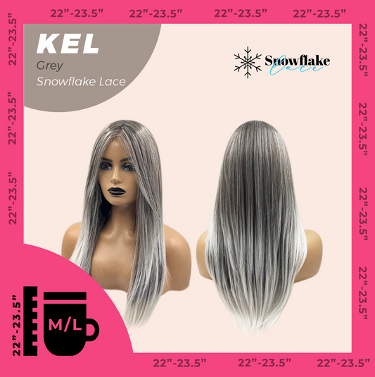 JBEXTENSION 22 Inches Grey Pre-Cut Snowflake Lace Frontlace Glueless Wig KEL GREY【PERMATEASE】【BENDY EAR TABS】- M/L