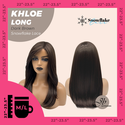 JBEXTENSION 18 Inches Dark Brown Pre-Cut Snowflake Lace Frontlace Glueless Wig KHLOE LONG DARK BROWN【PERMATEASE】【BENDY EAR TABS】- M/L