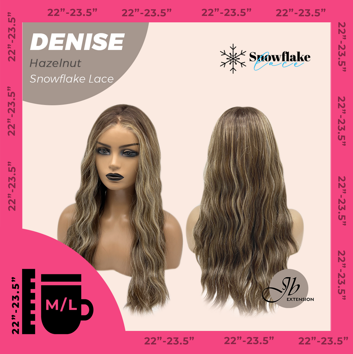 JBEXTENSION 24 Inches Hazelnut Wave Pre-Cut Snowflake Lace Frontlace Glueless Wig DENISE HAZELNUT【PERMATEASE】【BENDY EAR TABS】- M/L