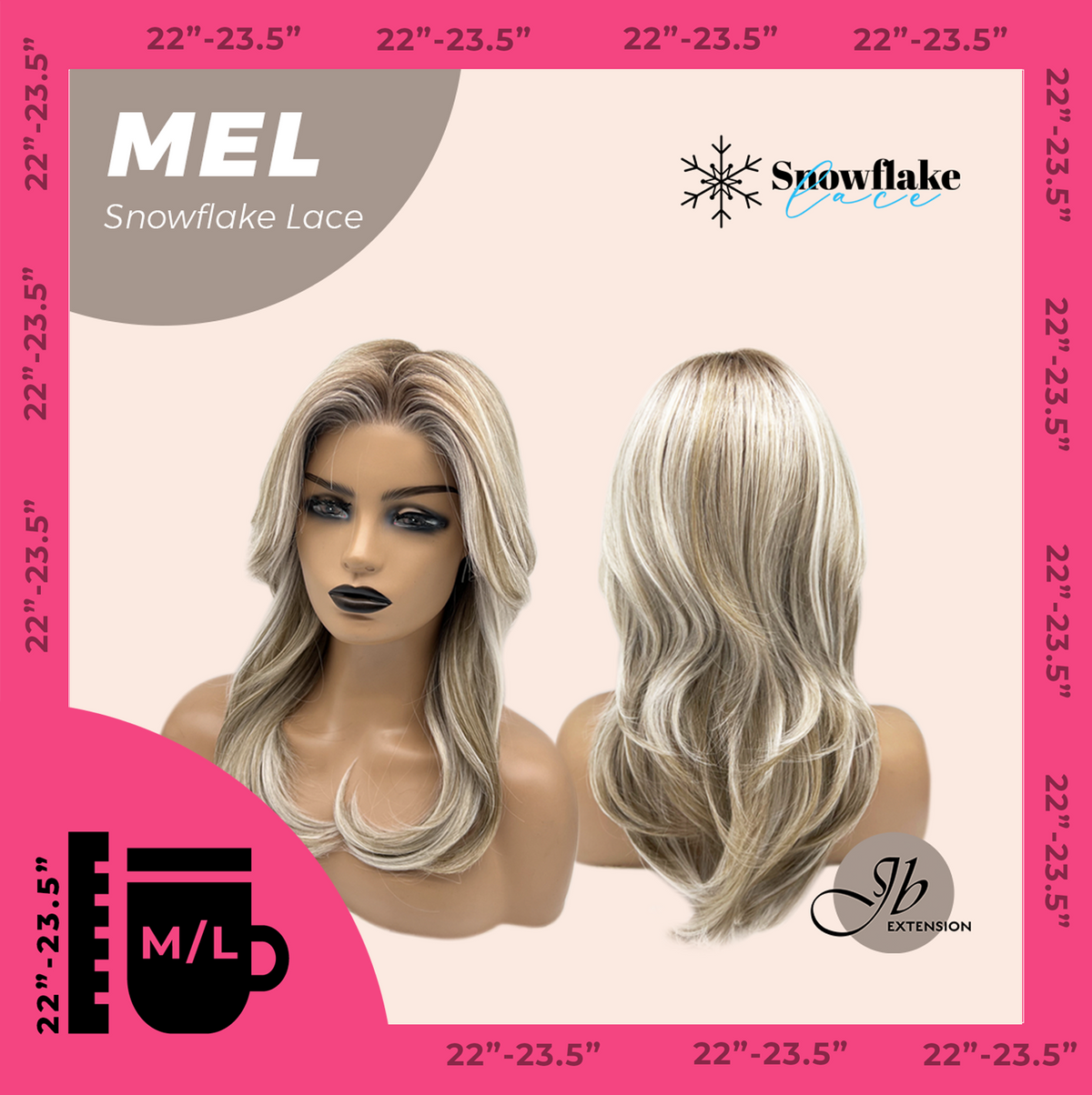 JBEXTENSION 20 Inches Ash Blonde Curly Pre-Cut Snowflake Lace Frontlace Glueless Wig MEL ASH BLONDE【PERMATEASE】【BENDY EAR TABS】- M/L