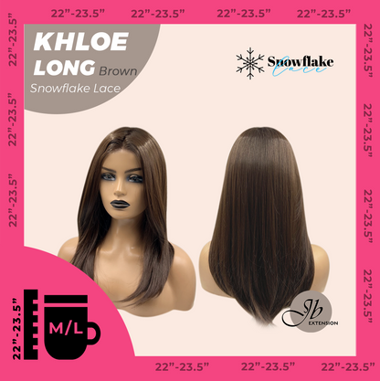 JBEXTENSION 18 Inches Brown Pre-Cut Snowflake Lace Frontlace Glueless Wig KHLOE LONG BROWN【PERMATEASE】【BENDY EAR TABS】- M/L