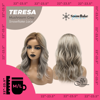 JBEXTENSION 18 Inches Mushroom Grey Pre-Cut Snowflake Lace Frontlace Glueless Wig TERESA MUSHROOM GREY【PERMATEASE】【BENDY EAR TABS】- M/L