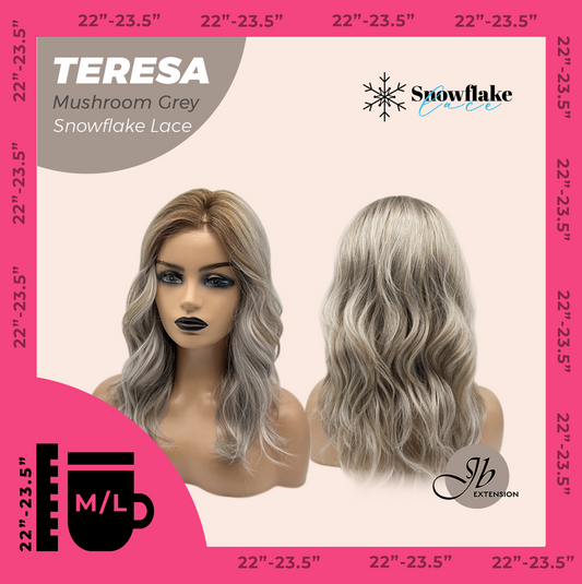 JBEXTENSION 18 Inches Mushroom Grey Pre-Cut Snowflake Lace Frontlace Glueless Wig TERESA MUSHROOM GREY【PERMATEASE】【BENDY EAR TABS】- M/L