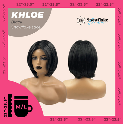 JBEXTENSION 12 Inches Bob Cut Black Pre-Cut Snowflake Lace Frontlace Glueless Wig KHLOE BLACK【PERMATEASE】【BENDY EAR TABS】- M/L