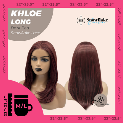 JBEXTENSION 18 Inches Dark Red Pre-Cut Snowflake Lace Frontlace Glueless Wig KHLOE LONG DARK RED【PERMATEASE】【BENDY EAR TABS】- M/L