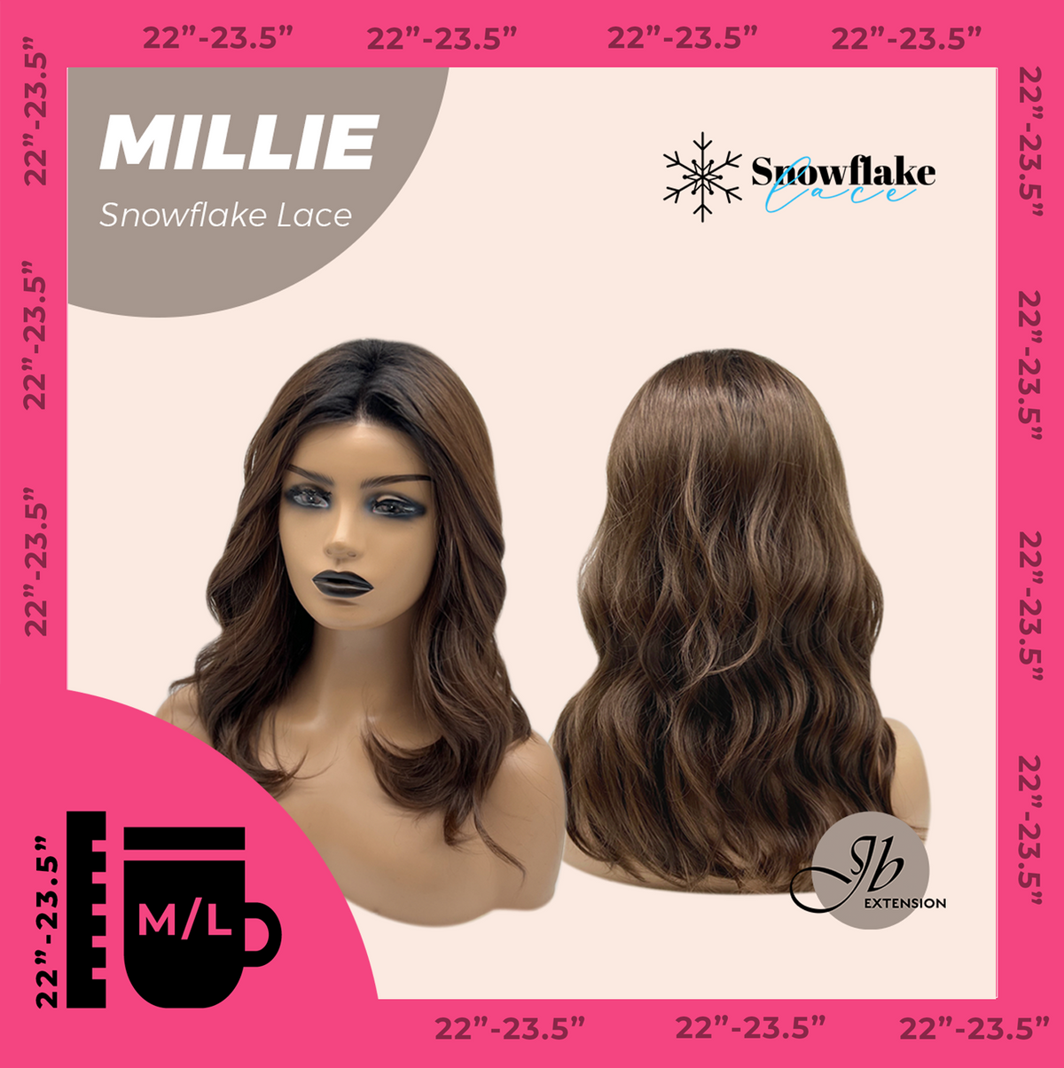 [FINAL SALE] JBEXTENSION 16 Inches Mocha Pre-Cut Snowflake Lace Frontlace Glueless Wig MILLIE SNOWFLAKE【PERMATEASE】【BENDY EAR TABS】- M/L