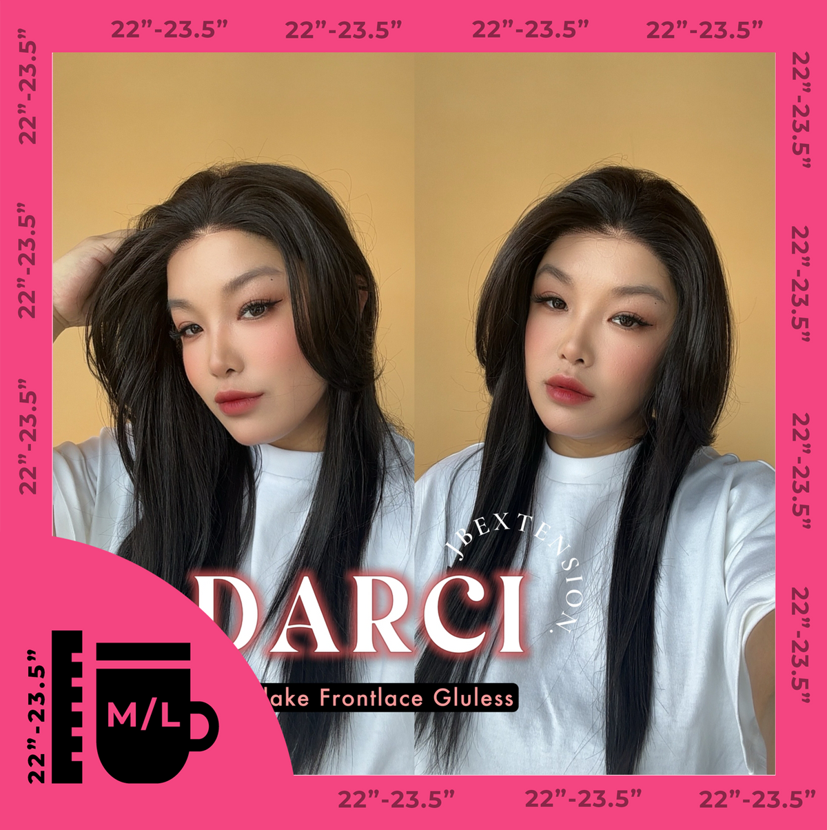 JBEXTENSION 25 Inches Natural Black Pre-Cut Snowflake Lace Frontlace Glueless Wig DARCI NATURAL BLACK【PERMATEASE】【BENDY EAR TABS】- M/L