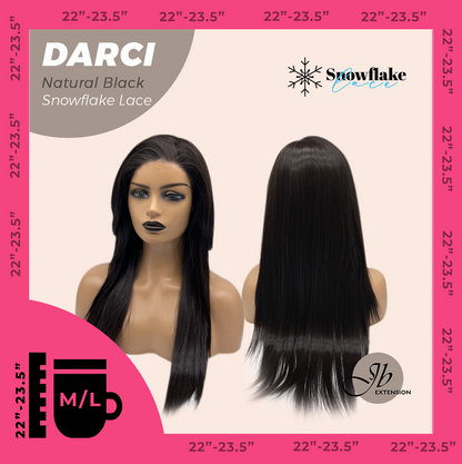 JBEXTENSION 25 Inches Natural Black Pre-Cut Snowflake Lace Frontlace Glueless Wig DARCI NATURAL BLACK【PERMATEASE】【BENDY EAR TABS】- M/L