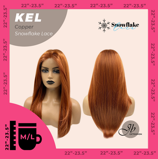 JBEXTENSION 22 Inches Copper Pre-Cut Snowflake Lace Frontlace Glueless Wig KEL COPPER【PERMATEASE】【BENDY EAR TABS】- M/L