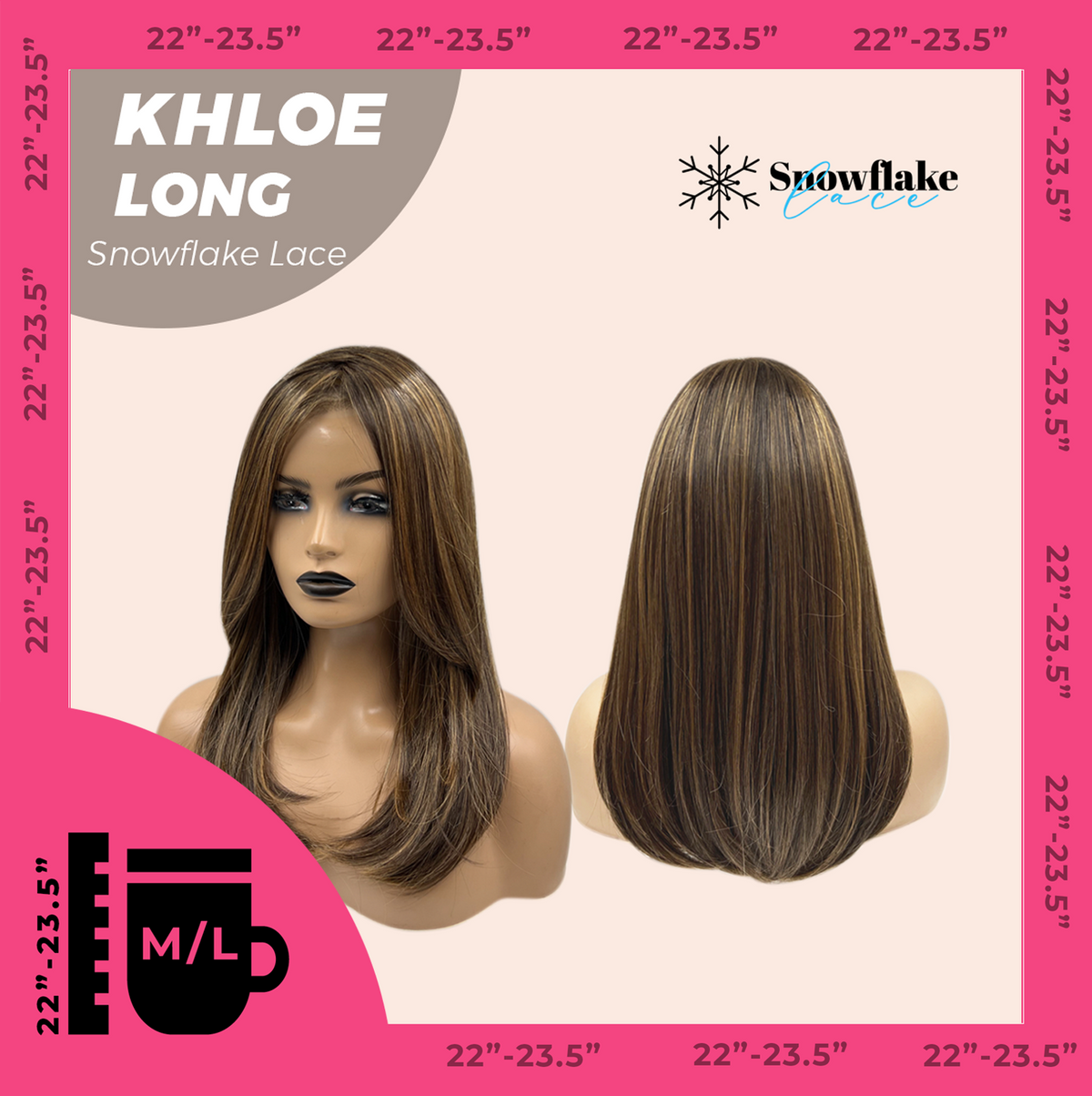 JBEXTENSION 18 Inches Caramel Pre-Cut Snowflake Lace Frontlace Glueless Wig KHLOE LONG【PERMATEASE】【BENDY EAR TABS】- M/L