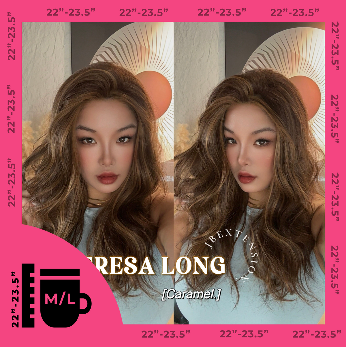 JBEXTENSION 22 Inches Long Caramel Pre-Cut Snowflake Lace Frontlace Glueless Wig TERESA LONG CARAMEL【PERMATEASE】【BENDY EAR TABS】- M/L
