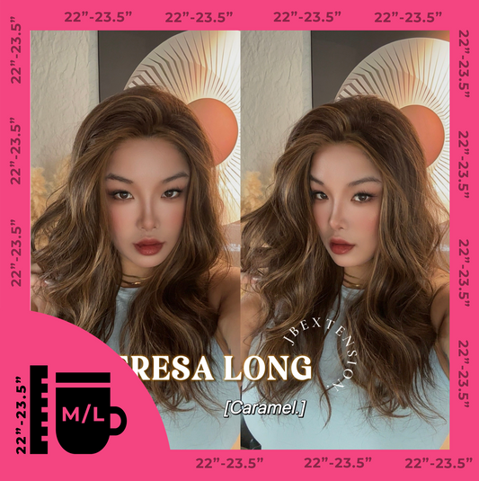 JBEXTENSION 22 Inches Long Caramel Pre-Cut Snowflake Lace Frontlace Glueless Wig TERESA LONG CARAMEL【PERMATEASE】【BENDY EAR TABS】- M/L