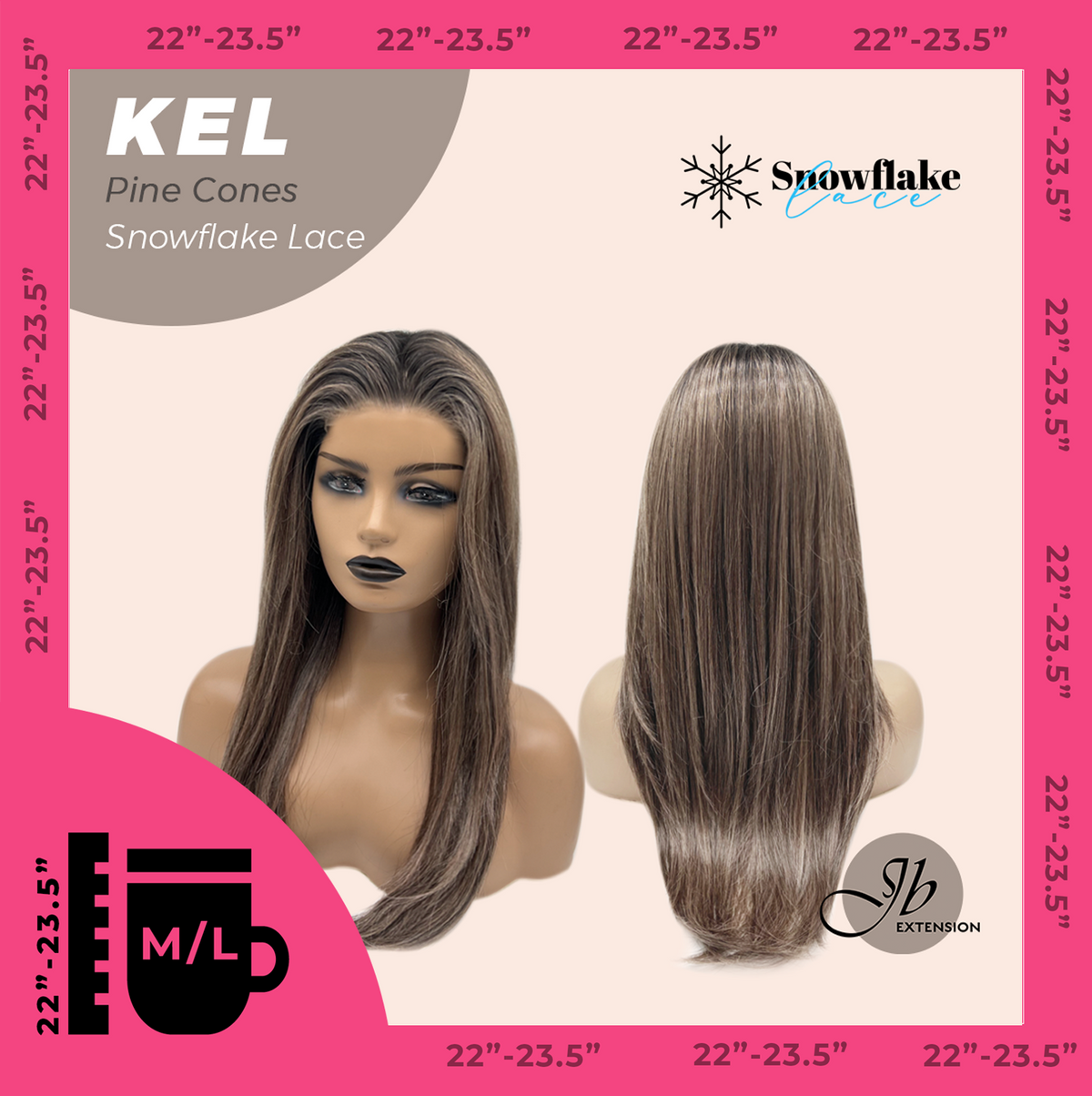 JBEXTENSION 22 Inches Pine Cones Pre-Cut Snowflake Lace Frontlace Glueless Wig KEL PINE CONES【PERMATEASE】【BENDY EAR TABS】- M/L