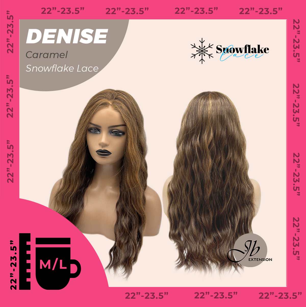 JBEXTENSION 24 Inches Caramel Wave Pre-Cut Snowflake Lace Frontlace Glueless Wig DENISE CARAMEL【PERMATEASE】【BENDY EAR TABS】- M/L