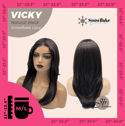 [FINAL SALE] JBEXTENSION 20 Inches Natural Black Pre-Cut Snowflake Lace Frontlace Glueless Wig VICKY NATURAL BLACK【PERMATEASE】【BENDY EAR TABS】- M/L