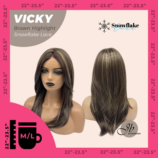 [FINAL SALE] JBEXTENSION 20 Inches Dark Brown with Highlight Pre-Cut Snowflake Lace Frontlace Glueless Wig VICKY BROWN HIGHLIGHT【PERMATEASE】【BENDY EAR TABS】- M/L