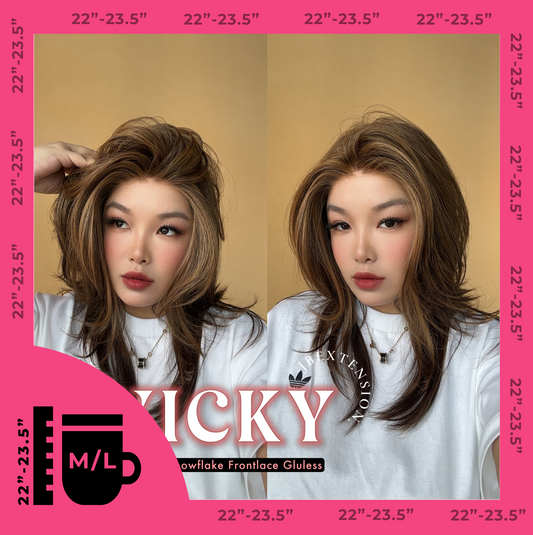 [FINAL SALE] JBEXTENSION 20 Inches Caramel Pre-Cut Snowflake Lace Frontlace Glueless Wig VICKY【PERMATEASE】【BENDY EAR TABS】- M/L