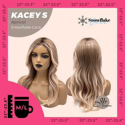 JBEXTENSION 20 Inches Apricot Pre-Cut Snowflake Lace Frontlace Glueless Wig KACEY S APRICOT【PERMATEASE】【BENDY EAR TABS】- M/L