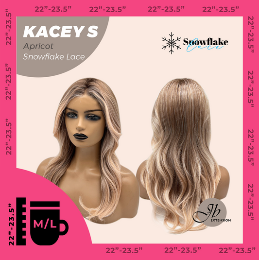 JBEXTENSION 20 Inches Apricot Pre-Cut Snowflake Lace Frontlace Glueless Wig KACEY S APRICOT【PERMATEASE】【BENDY EAR TABS】- M/L
