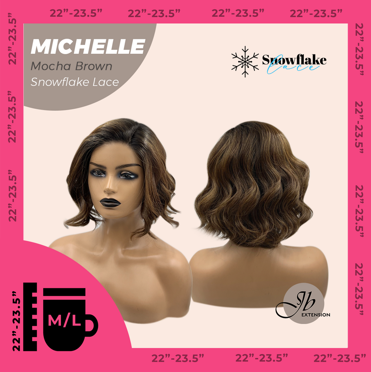 JBEXTENSION 10 Inches Mocha Brown Pre-Cut Side Part Snowflake Lace Frontlace Glueless Wig MICHELLE MOCHA BROWN【BENDY EAR TABS】- M/L