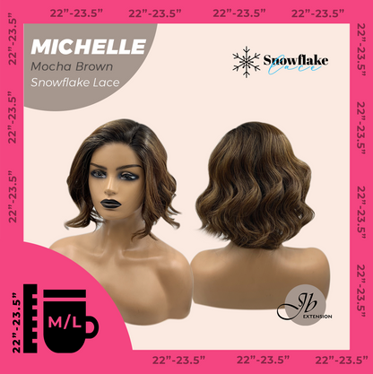 JBEXTENSION 10 Inches Mocha Brown Pre-Cut Side Part Snowflake Lace Frontlace Glueless Wig MICHELLE MOCHA BROWN【BENDY EAR TABS】- M/L