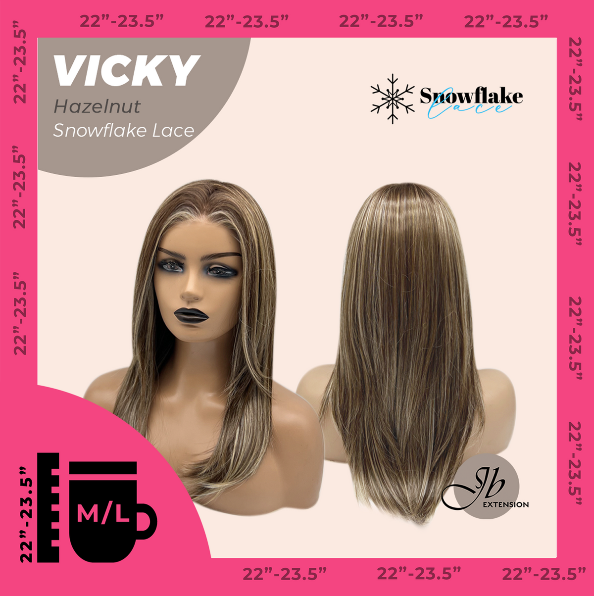[FINAL SALE] JBEXTENSION 20 Inches Hazelnut Pre-Cut Snowflake Lace Frontlace Glueless Wig VICKY HAZELNUT【PERMATEASE】【BENDY EAR TABS】- M/L
