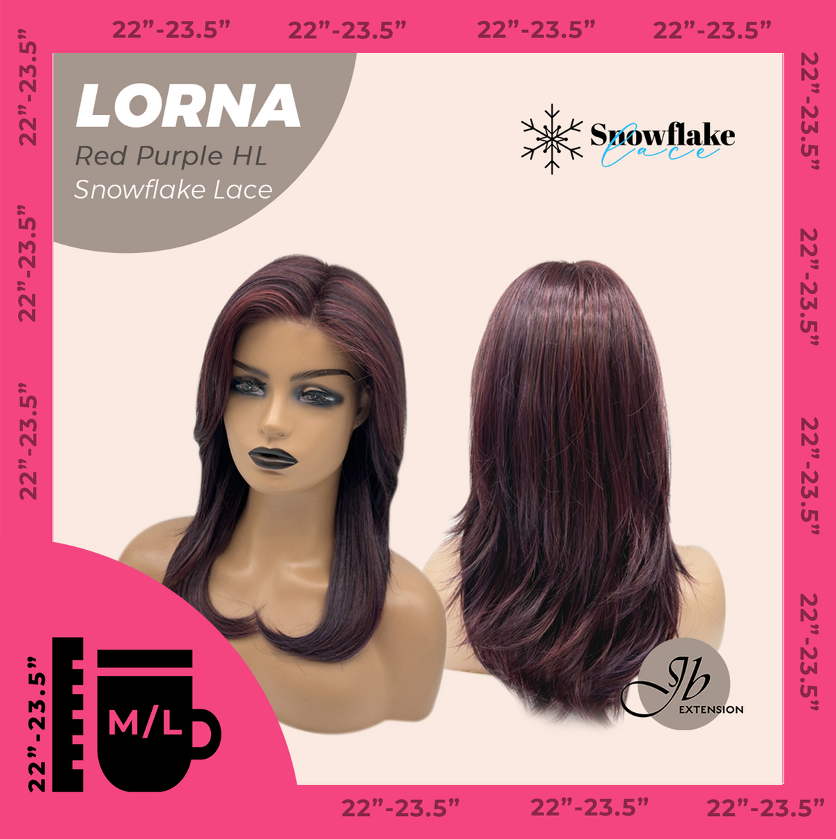 [FINAL SALE] JBEXTENSION 18 Inches Red Purple Highlight Curly Pre-Cut Snowflake Lace Frontlace Glueless Wig LORNA SNOWFLAKE RED PURPLE HIGHLIGHT【PERMATEASE】【BENDY EAR TABS】- M/L