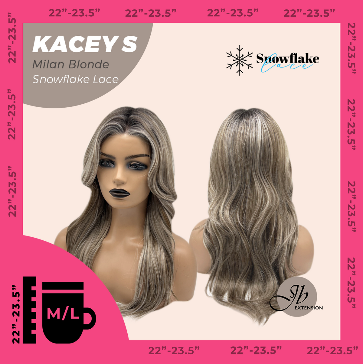 JBEXTENSION 20 Inches Milan Blonde Pre-Cut Snowflake Lace Frontlace Glueless Wig KACEY S MILAN BLONDE【PERMATEASE】【BENDY EAR TABS】- M/L