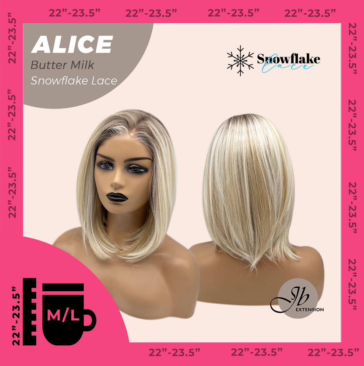 JBEXTENSION 12 Inches Butter Milk Pre-Cut Side Part Snowflake Lace Frontlace Glueless Wig ALICE BUTTER MILK【BENDY EAR TABS】- M/L