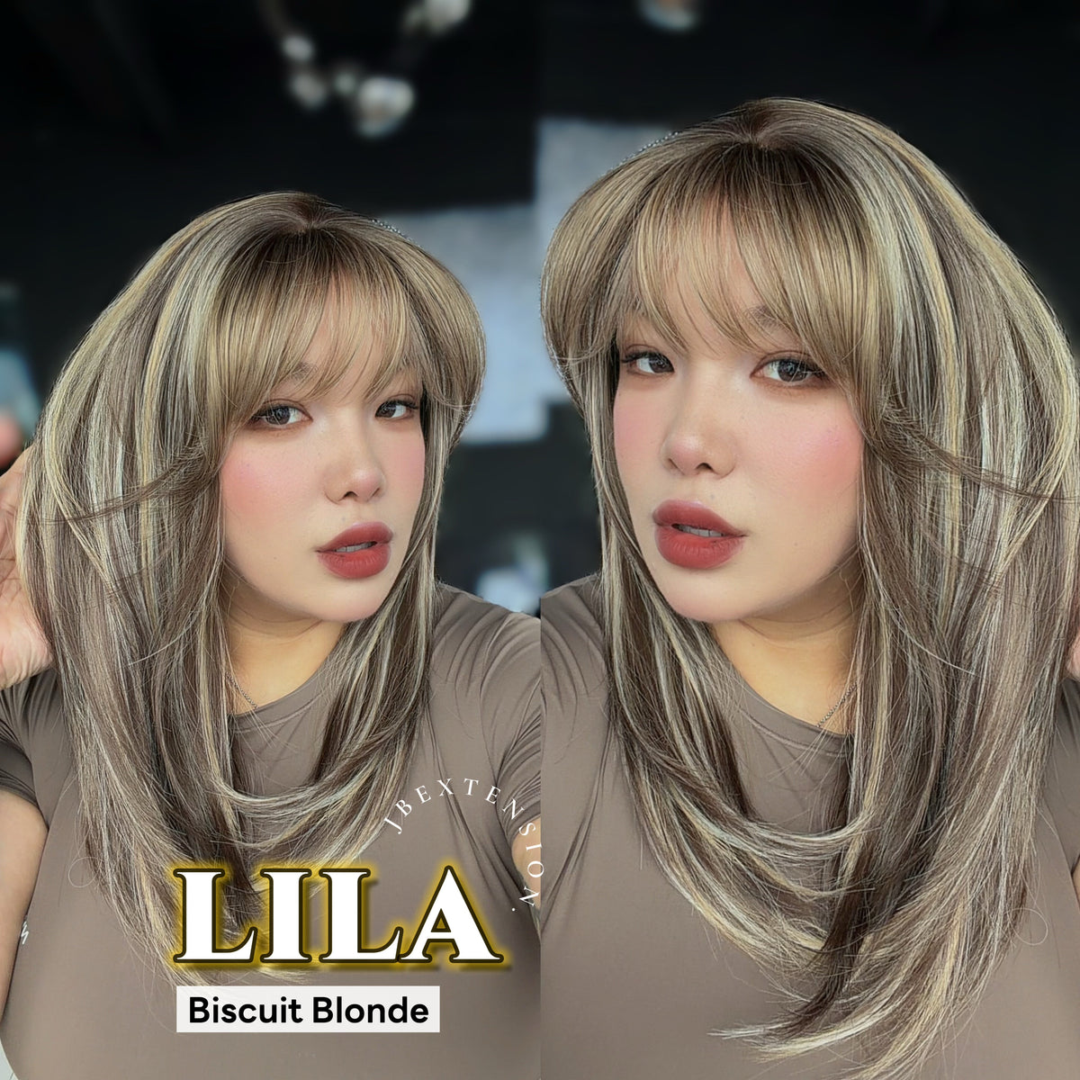 JBEXTENSION 20 Inches Scalpiana Biscuit Blonde Wolf Cut 3.5X4 Hard Silky Top Natural Scalp Effect Wig with Bangs LILA BISCUIT BLONDE
