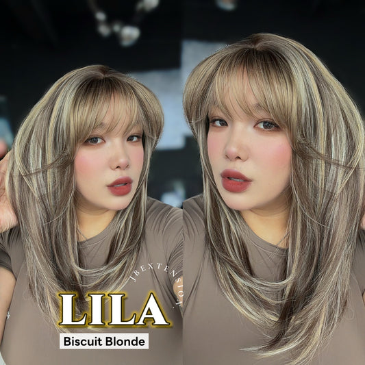 JBEXTENSION 20 Inches Scalpiana Biscuit Blonde Wolf Cut 3.5X4 Hard Silky Top Natural Scalp Effect Wig with Bangs LILA BISCUIT BLONDE