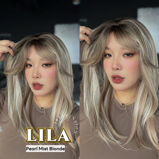 JBEXTENSION 20 Inches Scalpiana Pearl Mist Blonde Wolf Cut 3.5X4 Hard Silky Top Natural Scalp Effect Wig with Bangs LILA PEARL MIST BLONDE